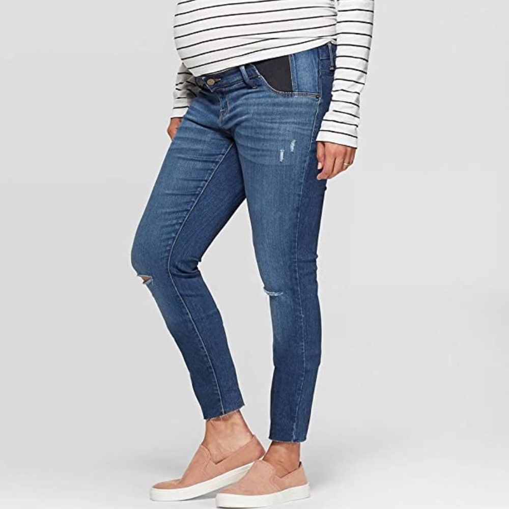 NWT Isabel Maternity 18 Distressed Medium Wash Skinny Jeans; Side Panel Pants